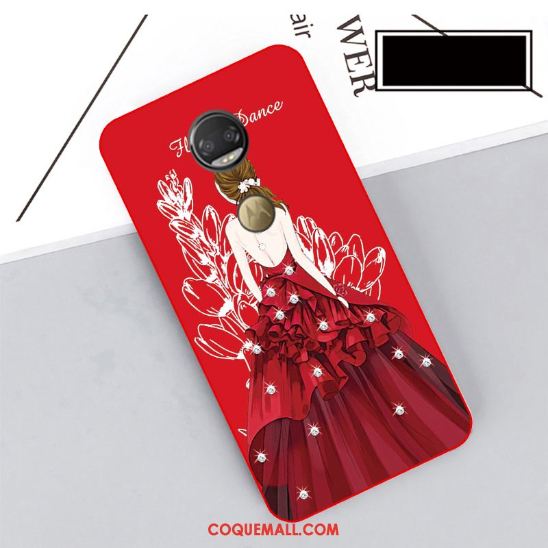 Étui Moto G7 Peinture Fluide Doux Téléphone Portable, Coque Moto G7 Protection Rouge