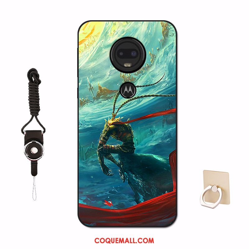 Étui Moto G7 Personnalisé Délavé En Daim Mode, Coque Moto G7 Personnalité Dessin Animé