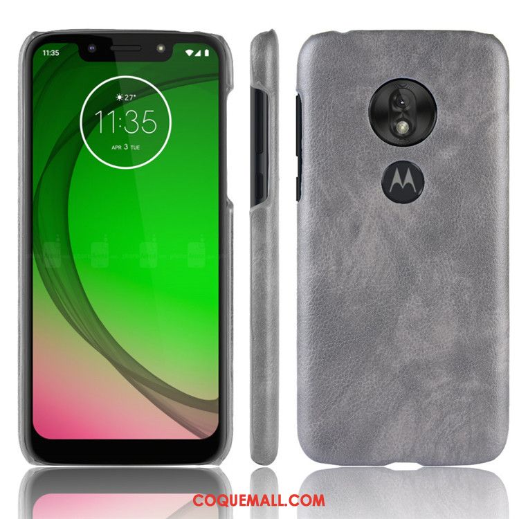 Étui Moto G7 Play Incassable Téléphone Portable Litchi, Coque Moto G7 Play Noir Cuir