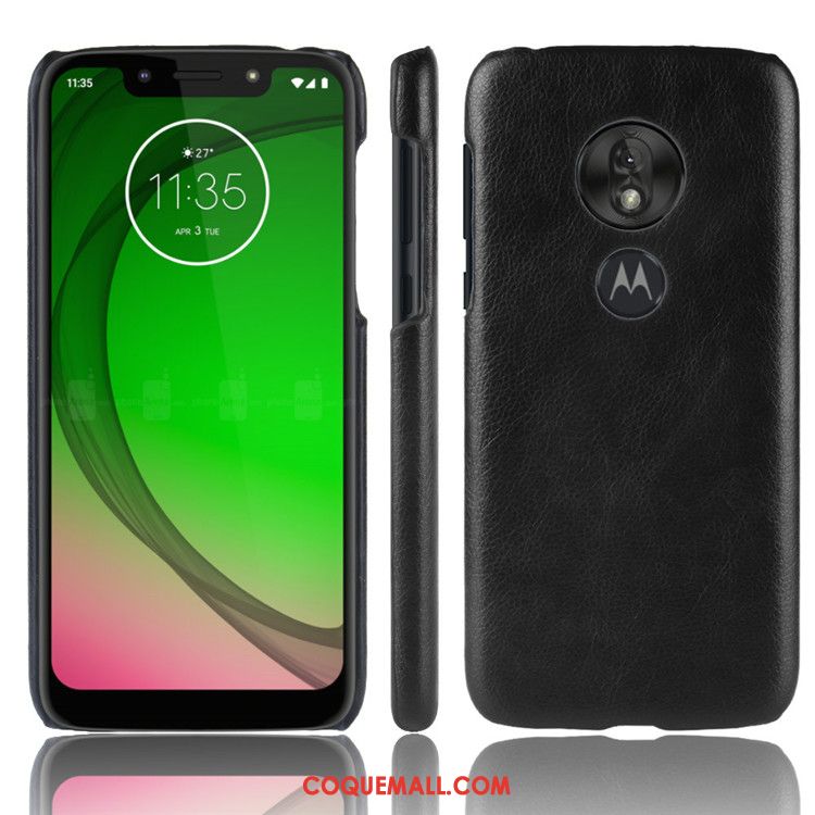 Étui Moto G7 Play Incassable Téléphone Portable Litchi, Coque Moto G7 Play Noir Cuir