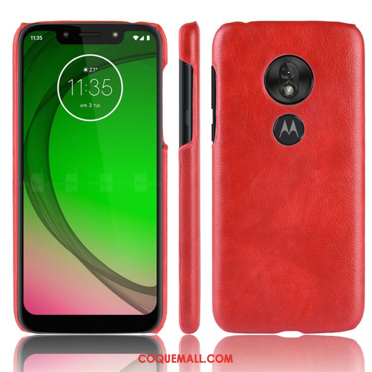 Étui Moto G7 Play Incassable Téléphone Portable Litchi, Coque Moto G7 Play Noir Cuir