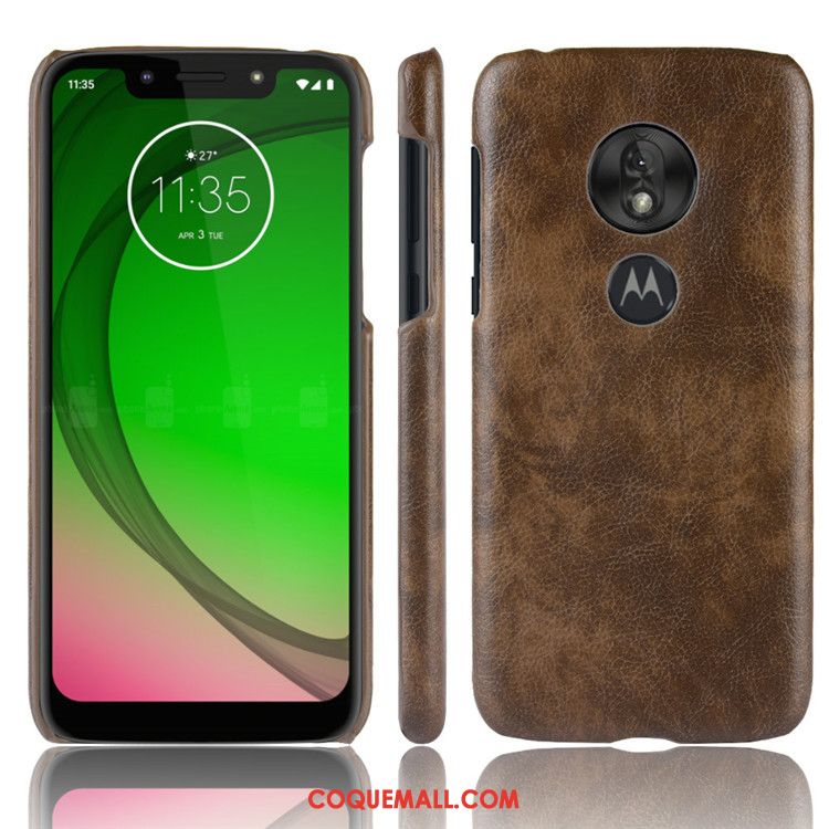 Étui Moto G7 Play Incassable Téléphone Portable Litchi, Coque Moto G7 Play Noir Cuir