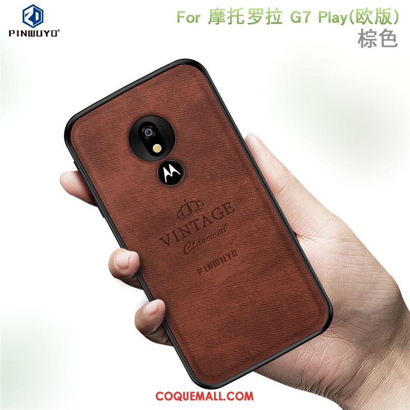 Étui Moto G7 Play Tout Compris Modèle Fleurie Europe, Coque Moto G7 Play Tissu Bleu