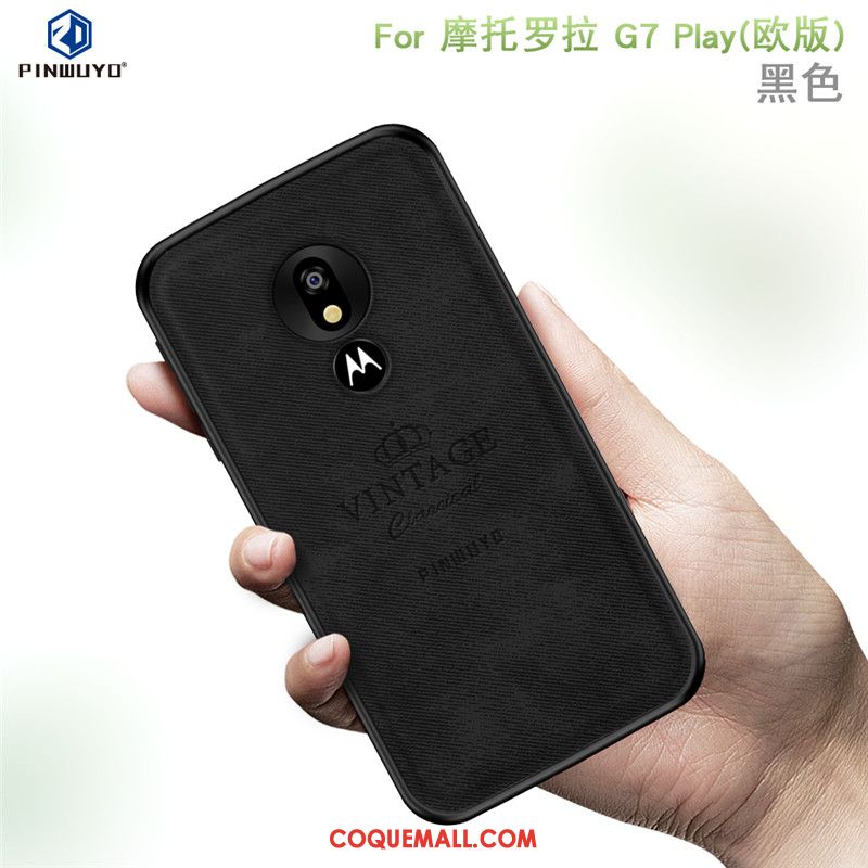 Étui Moto G7 Play Tout Compris Modèle Fleurie Europe, Coque Moto G7 Play Tissu Bleu