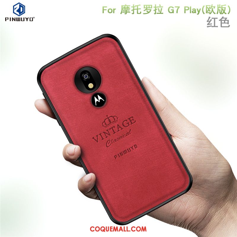 Étui Moto G7 Play Tout Compris Modèle Fleurie Europe, Coque Moto G7 Play Tissu Bleu