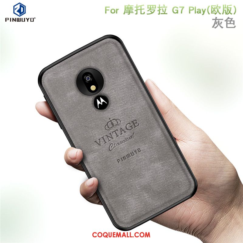 Étui Moto G7 Play Tout Compris Modèle Fleurie Europe, Coque Moto G7 Play Tissu Bleu