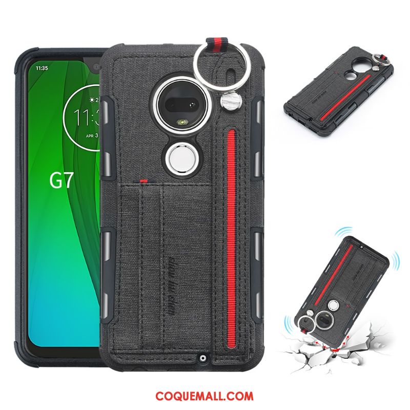 Étui Moto G7 Plus Pu Noir Téléphone Portable, Coque Moto G7 Plus Incassable Support