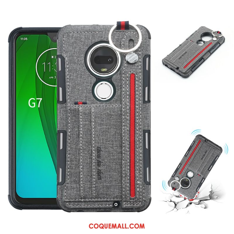 Étui Moto G7 Plus Pu Noir Téléphone Portable, Coque Moto G7 Plus Incassable Support