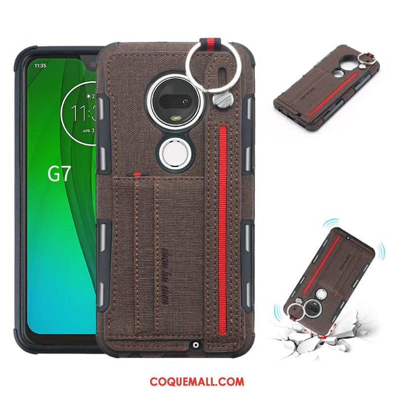 Étui Moto G7 Plus Pu Noir Téléphone Portable, Coque Moto G7 Plus Incassable Support