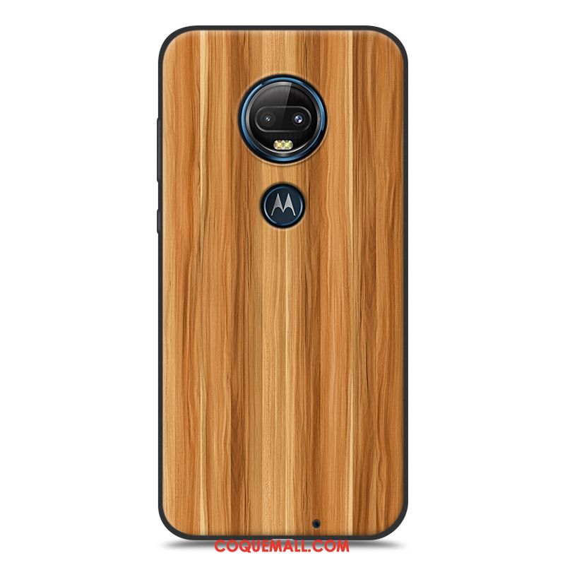 Étui Moto G7 Silicone Grain De Bois Simple, Coque Moto G7 Téléphone Portable Fluide Doux