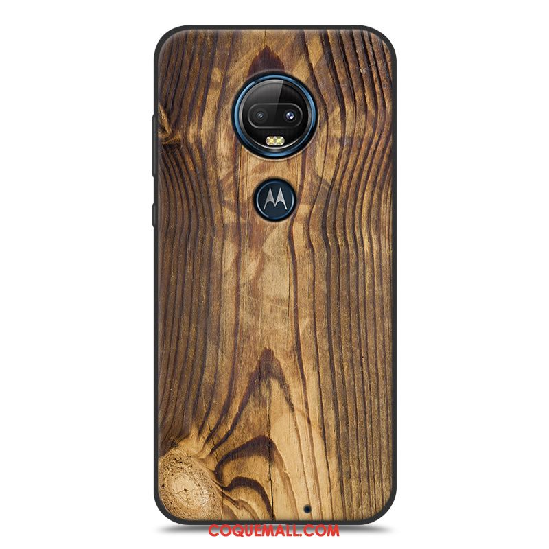 Étui Moto G7 Silicone Grain De Bois Simple, Coque Moto G7 Téléphone Portable Fluide Doux