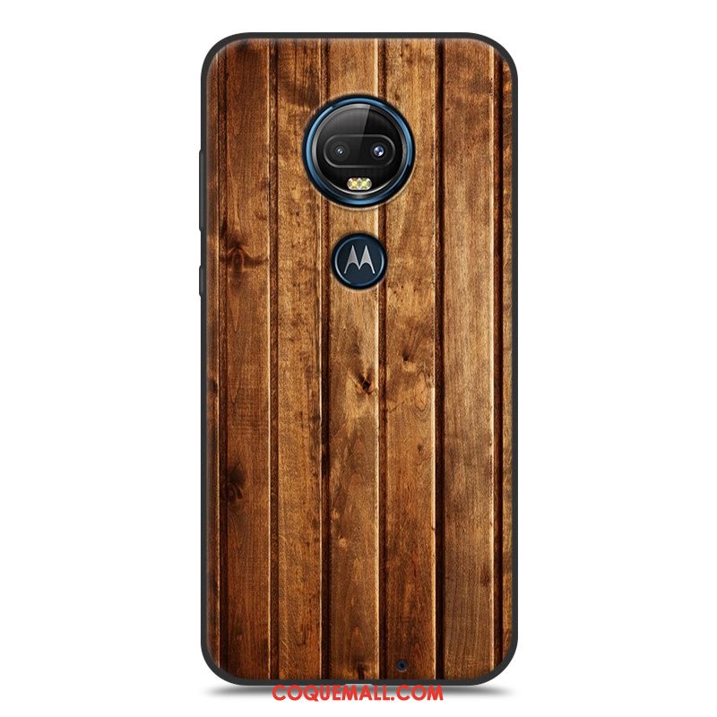 Étui Moto G7 Silicone Grain De Bois Simple, Coque Moto G7 Téléphone Portable Fluide Doux