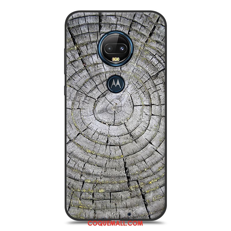 Étui Moto G7 Silicone Grain De Bois Simple, Coque Moto G7 Téléphone Portable Fluide Doux