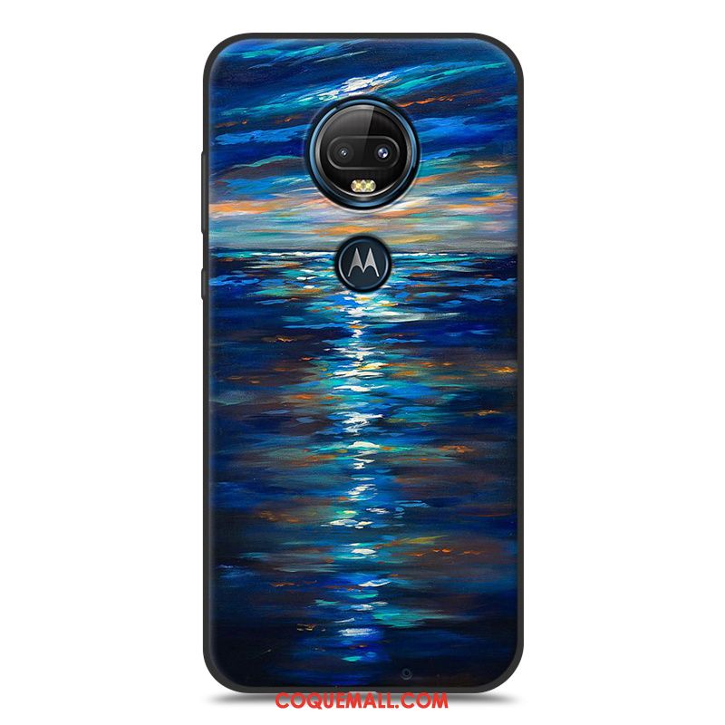 Étui Moto G7 Tout Compris Ornements Suspendus Bleu, Coque Moto G7 Charmant Silicone