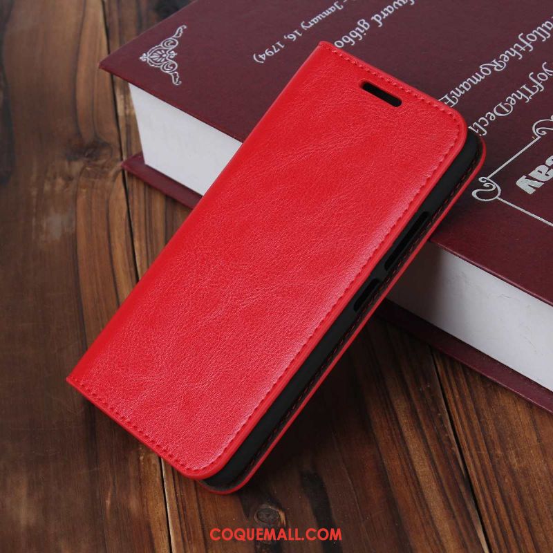 Étui Moto G8 Incassable Téléphone Portable Cuir Véritable, Coque Moto G8 Modèle Fleurie Rouge