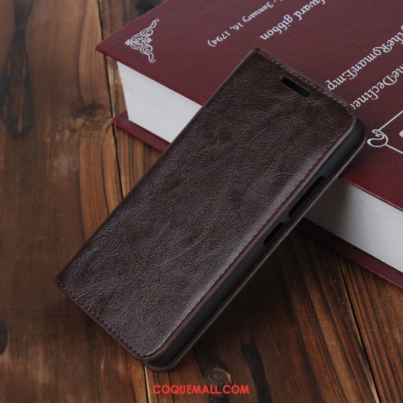 Étui Moto G8 Incassable Téléphone Portable Cuir Véritable, Coque Moto G8 Modèle Fleurie Rouge