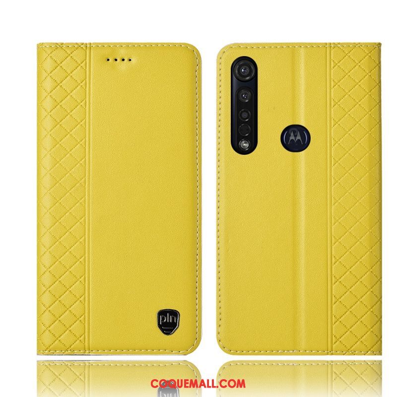 Étui Moto G8 Plus Jaune En Cuir Protection, Coque Moto G8 Plus Tout Compris Incassable