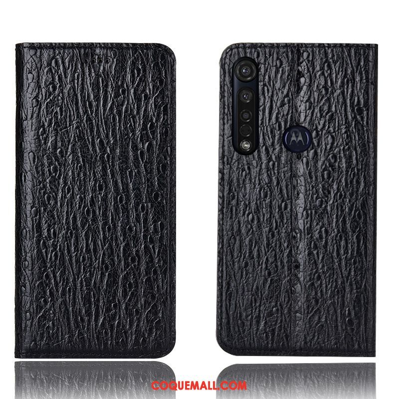 Étui Moto G8 Plus Tout Compris Cuir Véritable Incassable, Coque Moto G8 Plus Téléphone Portable Bleu