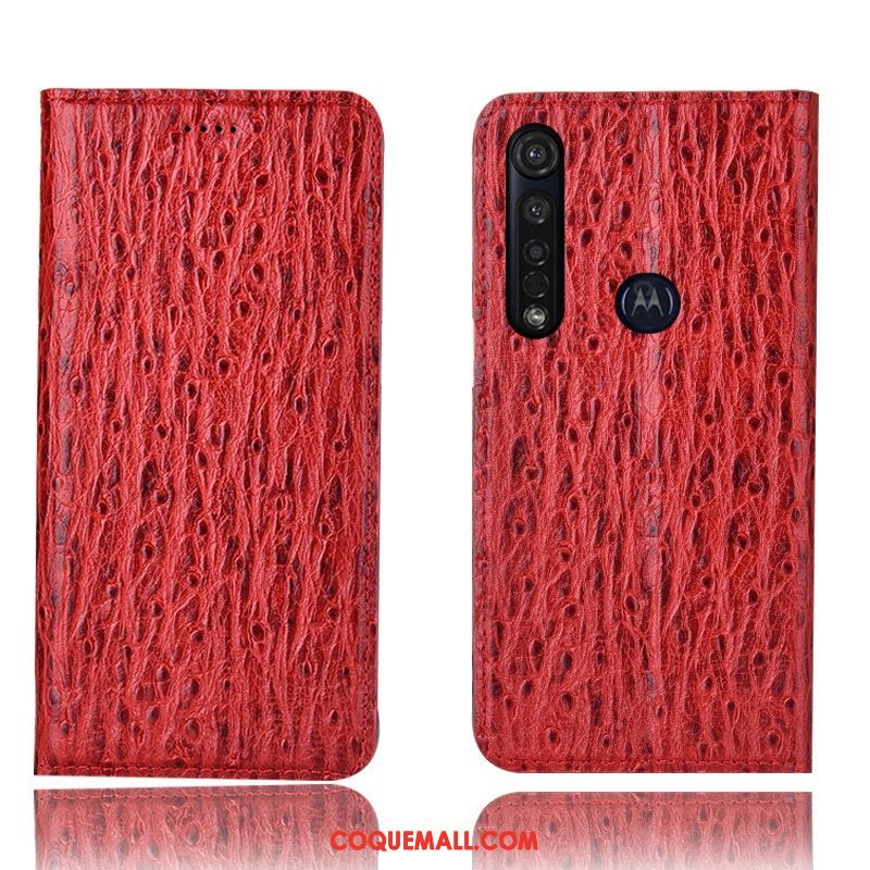 Étui Moto G8 Plus Tout Compris Cuir Véritable Incassable, Coque Moto G8 Plus Téléphone Portable Bleu