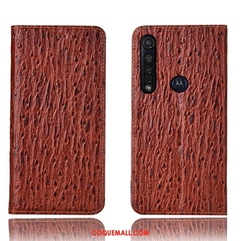 Étui Moto G8 Plus Tout Compris Cuir Véritable Incassable, Coque Moto G8 Plus Téléphone Portable Bleu