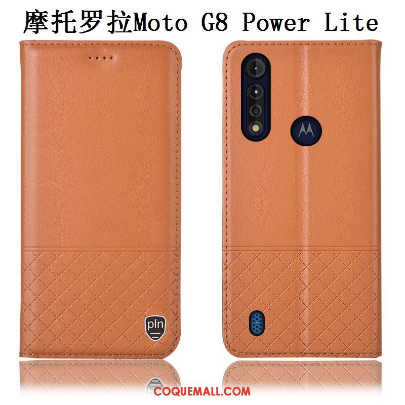 Étui Moto G8 Power Lite Cuir Véritable Incassable En Cuir, Coque Moto G8 Power Lite Bleu Téléphone Portable