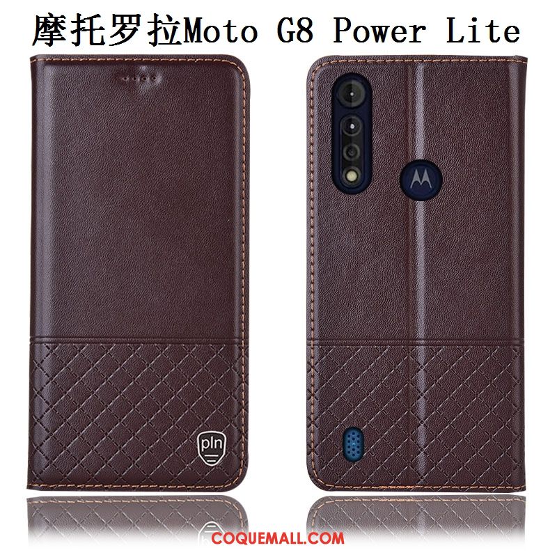 Étui Moto G8 Power Lite Cuir Véritable Incassable En Cuir, Coque Moto G8 Power Lite Bleu Téléphone Portable