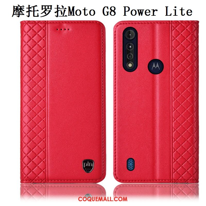 Étui Moto G8 Power Lite Marron Cuir Véritable Incassable, Coque Moto G8 Power Lite Tout Compris Protection