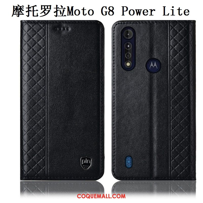 Étui Moto G8 Power Lite Marron Cuir Véritable Incassable, Coque Moto G8 Power Lite Tout Compris Protection