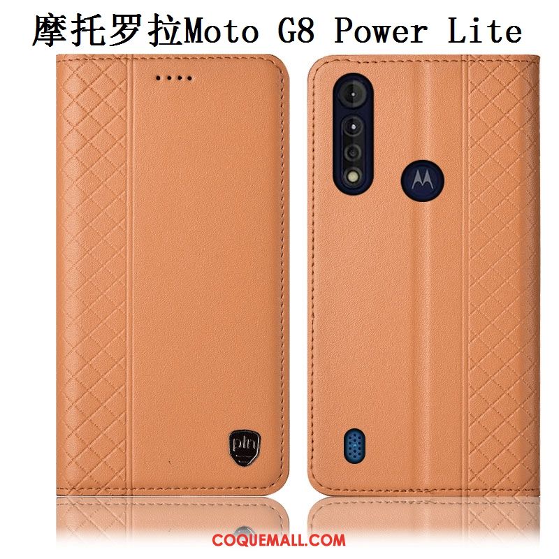 Étui Moto G8 Power Lite Marron Cuir Véritable Incassable, Coque Moto G8 Power Lite Tout Compris Protection