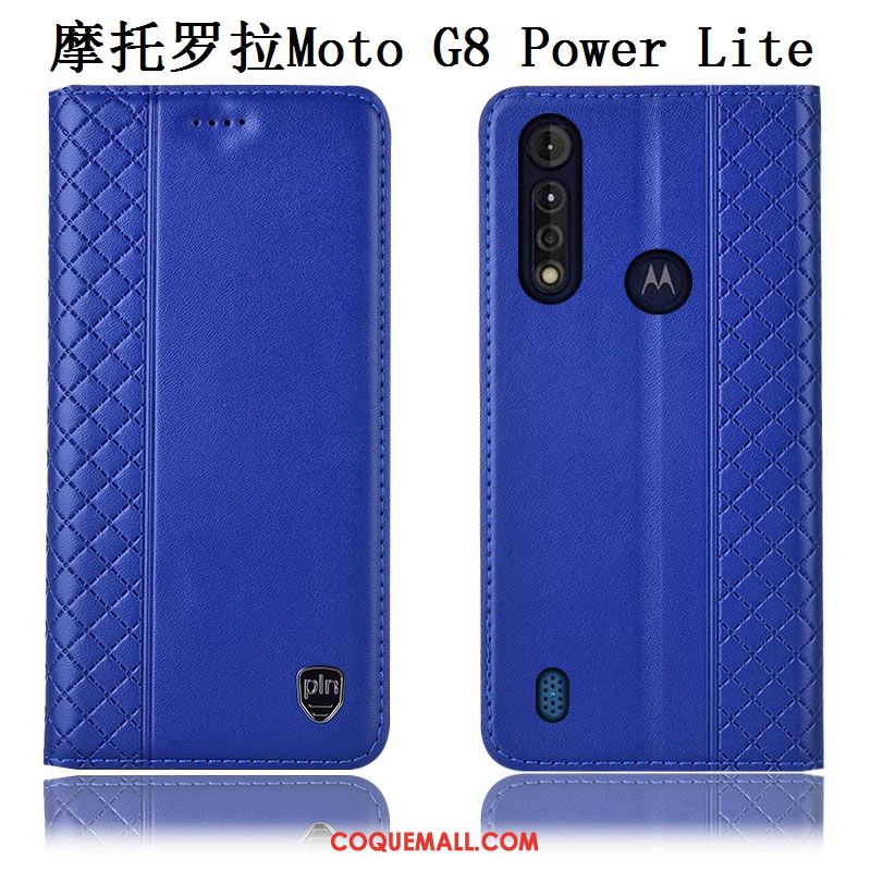 Étui Moto G8 Power Lite Marron Cuir Véritable Incassable, Coque Moto G8 Power Lite Tout Compris Protection