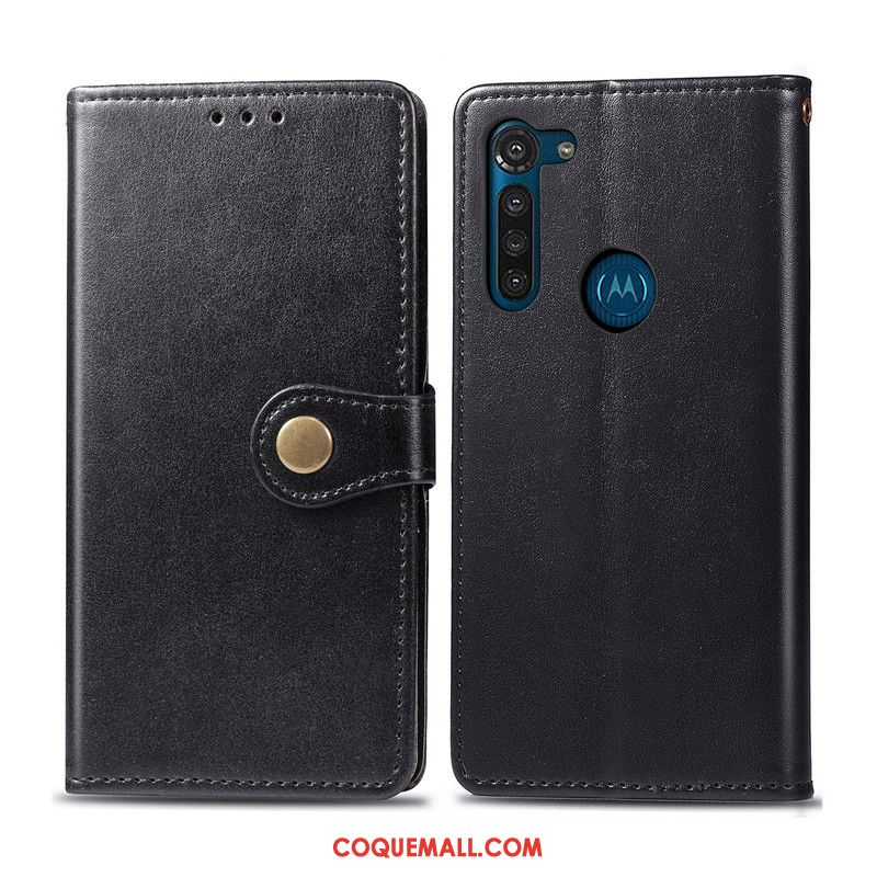 Étui Moto G8 Power Simple Business En Cuir, Coque Moto G8 Power Téléphone Portable Couleur Unie