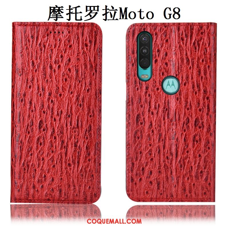 Étui Moto G8 Tout Compris Cuir Véritable Oiseau, Coque Moto G8 Bleu Marin Protection