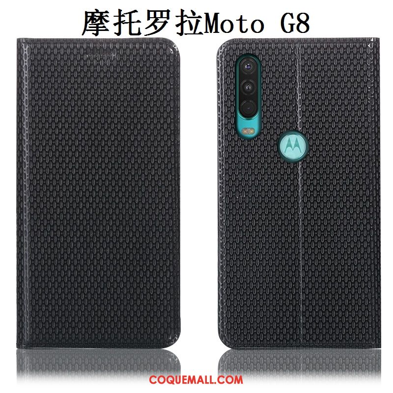 Étui Moto G8 Tout Compris Cuir Véritable Protection, Coque Moto G8 Marron Téléphone Portable