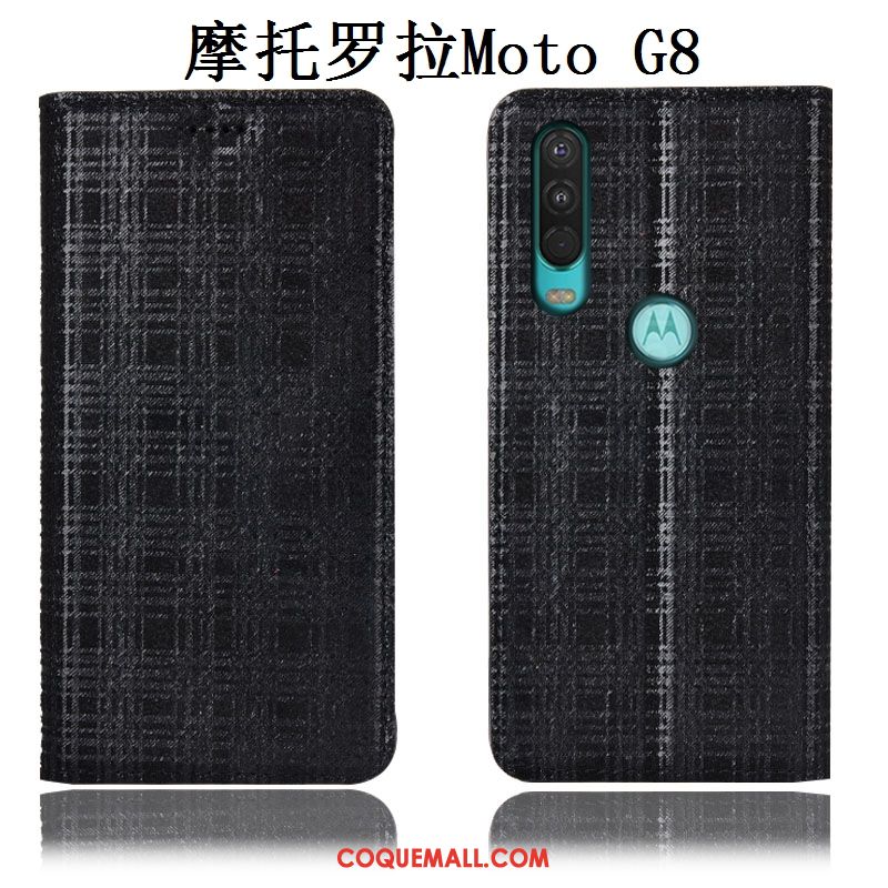 Étui Moto G8 Tout Compris Gris Cuir Véritable, Coque Moto G8 Téléphone Portable Velours