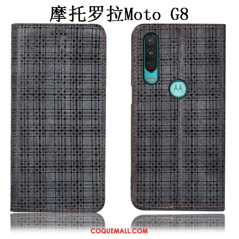 Étui Moto G8 Tout Compris Gris Cuir Véritable, Coque Moto G8 Téléphone Portable Velours