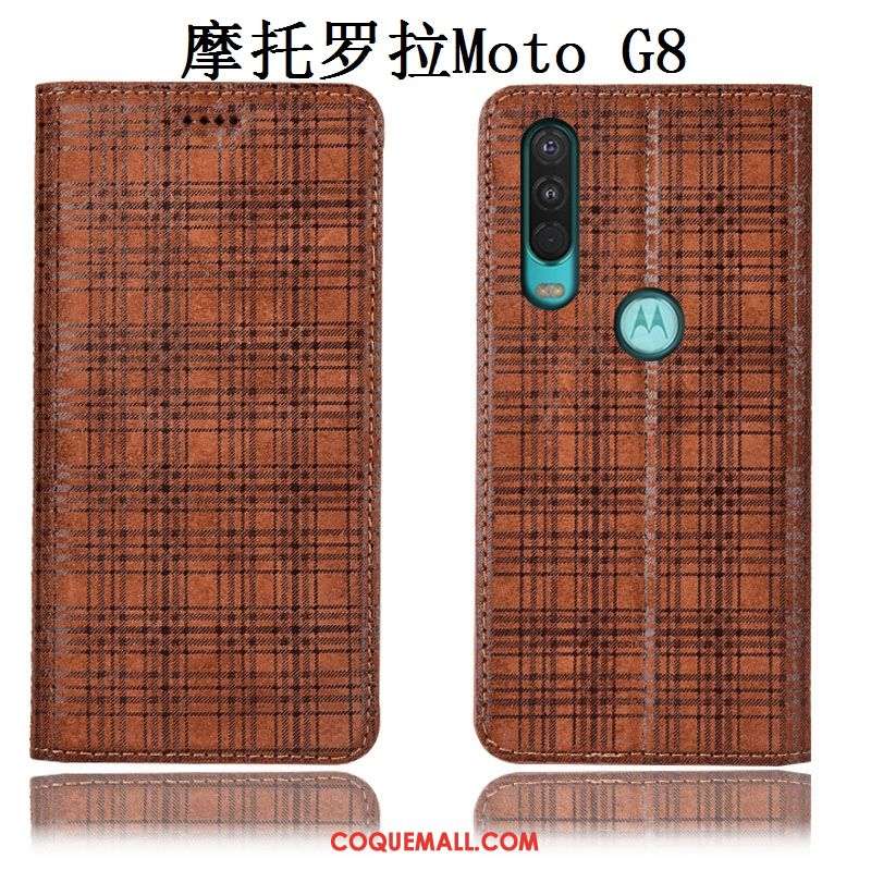 Étui Moto G8 Tout Compris Gris Cuir Véritable, Coque Moto G8 Téléphone Portable Velours