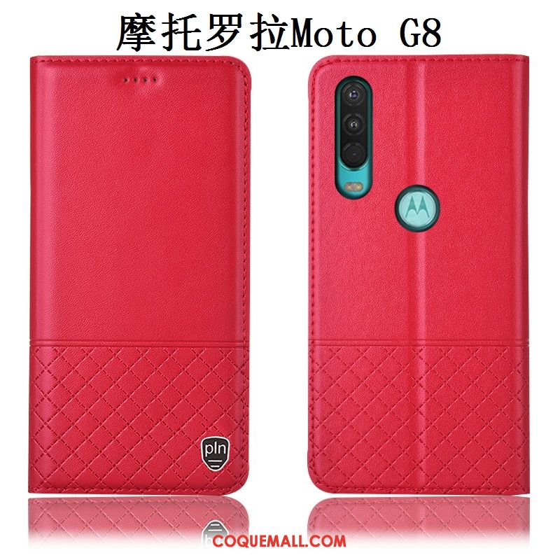 Étui Moto G8 Tout Compris Protection Cuir Véritable, Coque Moto G8 Téléphone Portable Marron