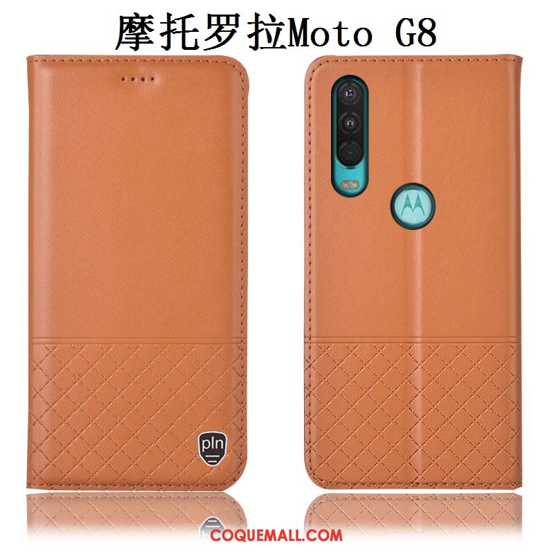 Étui Moto G8 Tout Compris Protection Cuir Véritable, Coque Moto G8 Téléphone Portable Marron