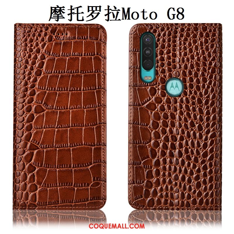 Étui Moto G8 Tout Compris Rouge Téléphone Portable, Coque Moto G8 Cuir Véritable Incassable