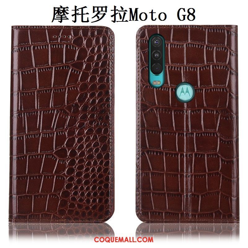 Étui Moto G8 Tout Compris Rouge Téléphone Portable, Coque Moto G8 Cuir Véritable Incassable