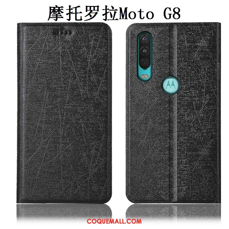 Étui Moto G8 Téléphone Portable En Cuir Tout Compris, Coque Moto G8 Soie Incassable