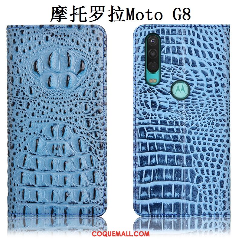 Étui Moto G8 Téléphone Portable Incassable Cuir Véritable, Coque Moto G8 En Cuir Noir