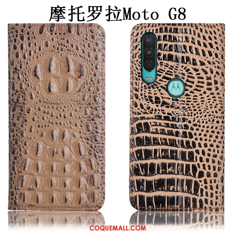 Étui Moto G8 Téléphone Portable Incassable Cuir Véritable, Coque Moto G8 En Cuir Noir