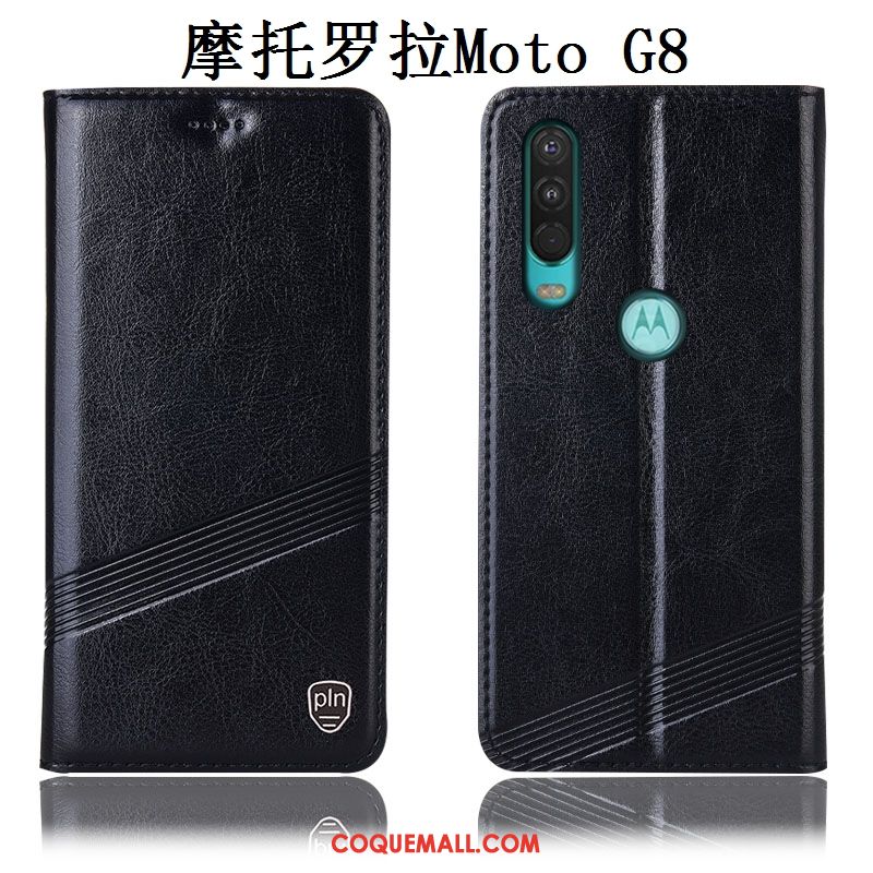 Étui Moto G8 Téléphone Portable Incassable Tout Compris, Coque Moto G8 Rouge Cuir Véritable
