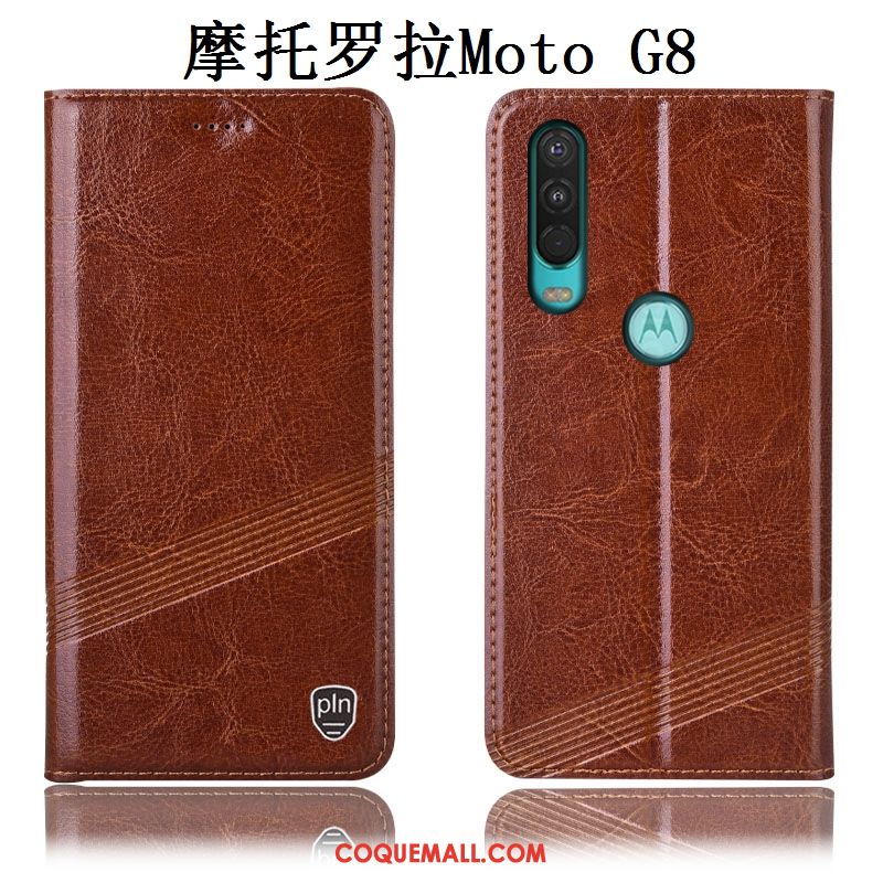 Étui Moto G8 Téléphone Portable Incassable Tout Compris, Coque Moto G8 Rouge Cuir Véritable