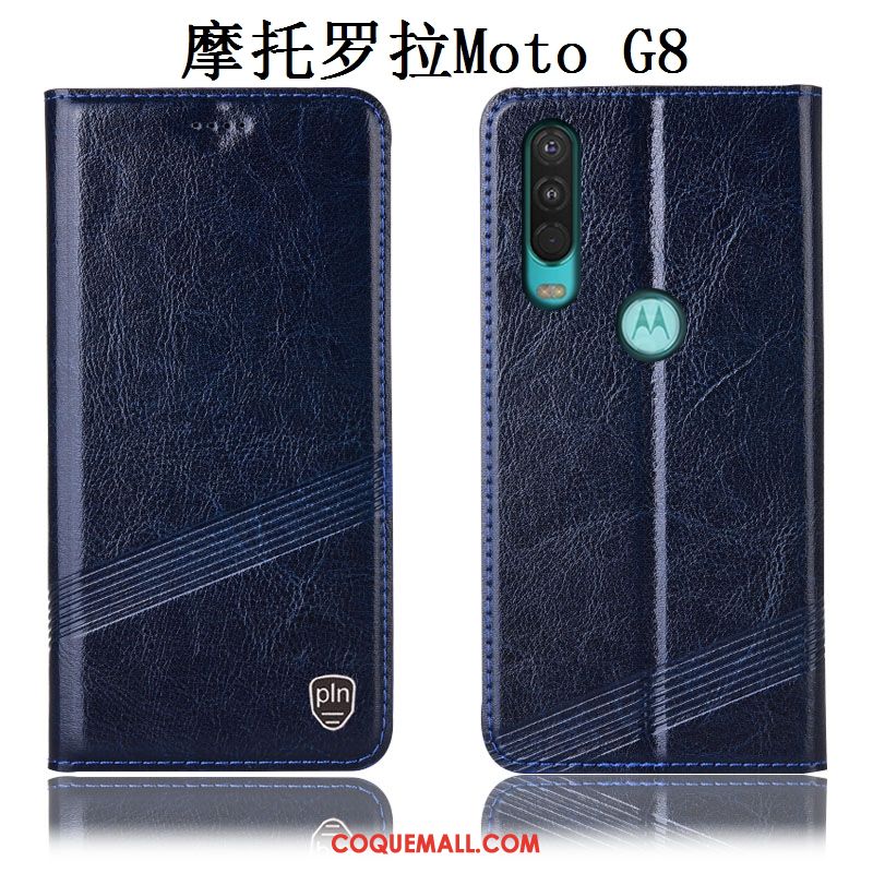 Étui Moto G8 Téléphone Portable Incassable Tout Compris, Coque Moto G8 Rouge Cuir Véritable