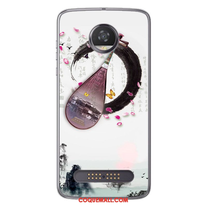 Étui Moto Z2 Play Peinture Style Chinois Noir, Coque Moto Z2 Play Blanc Fluide Doux