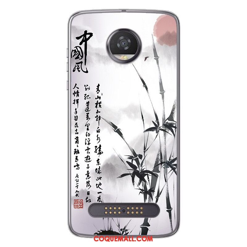 Étui Moto Z2 Play Peinture Style Chinois Noir, Coque Moto Z2 Play Blanc Fluide Doux