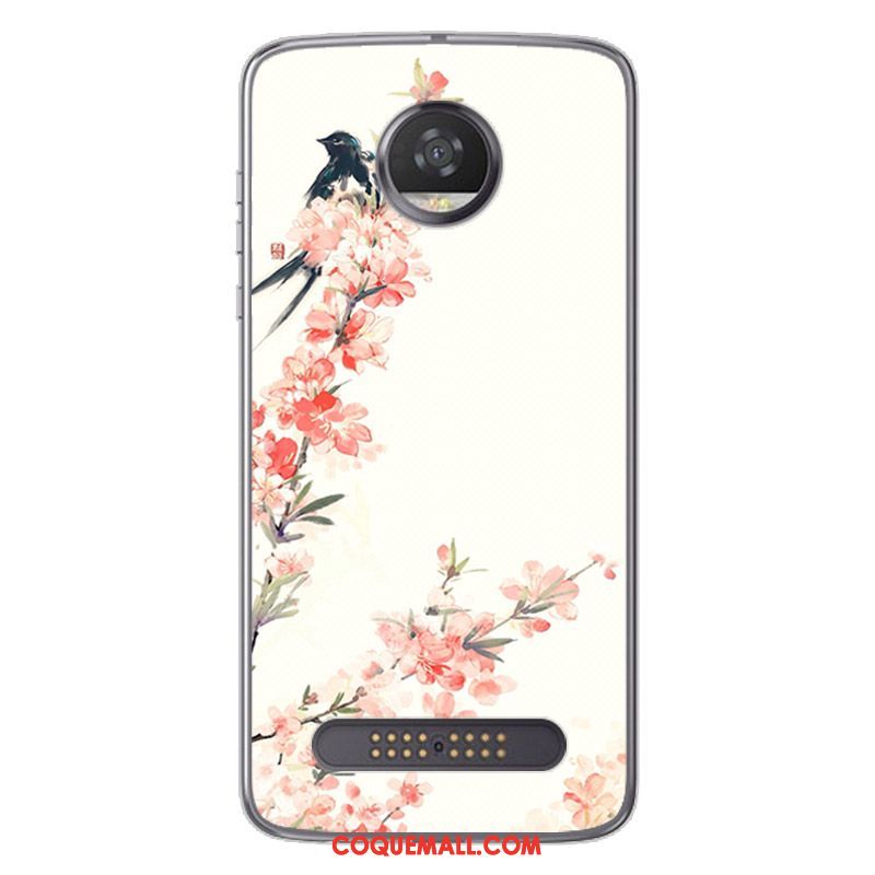 Étui Moto Z2 Play Peinture Style Chinois Noir, Coque Moto Z2 Play Blanc Fluide Doux