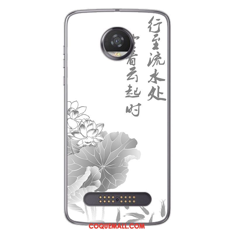 Étui Moto Z2 Play Peinture Style Chinois Noir, Coque Moto Z2 Play Blanc Fluide Doux